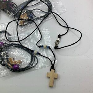 Cross Crucifix NWOT Wooden Beaded Cord BUNDLE Necklace
